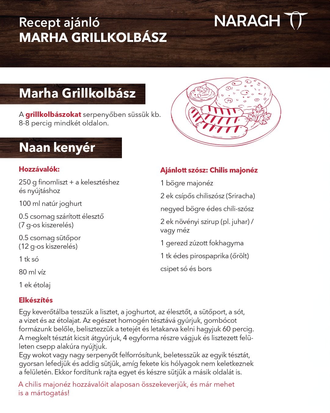 Marha grillkolbász naan kenyérrel