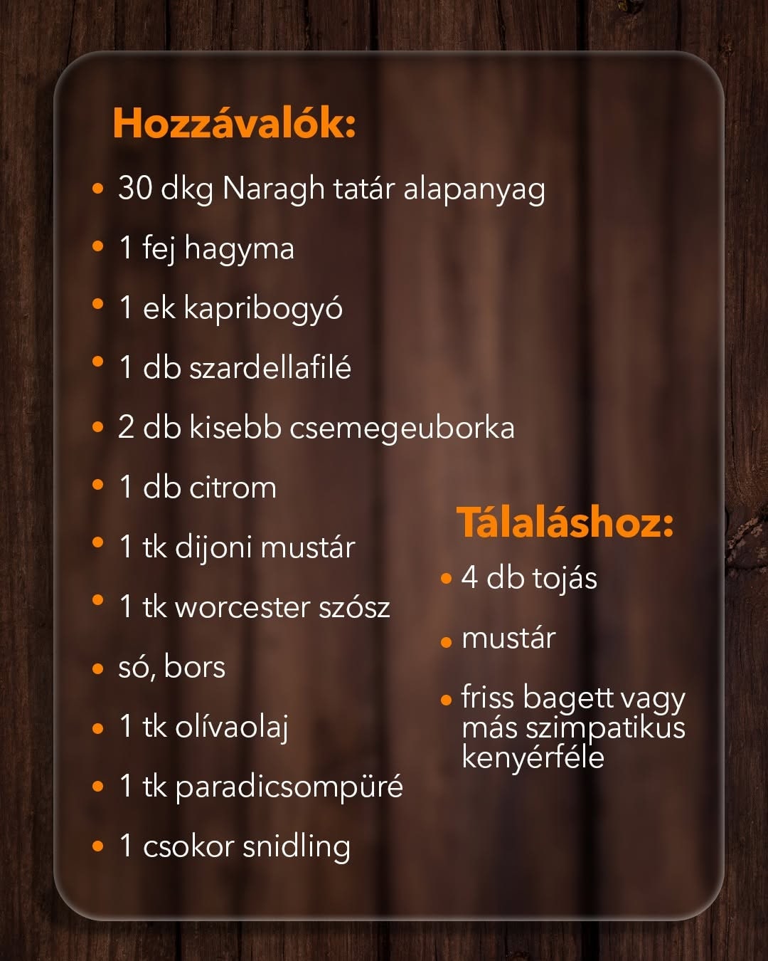 Tatár beefsteak hozzávalók - Naragh